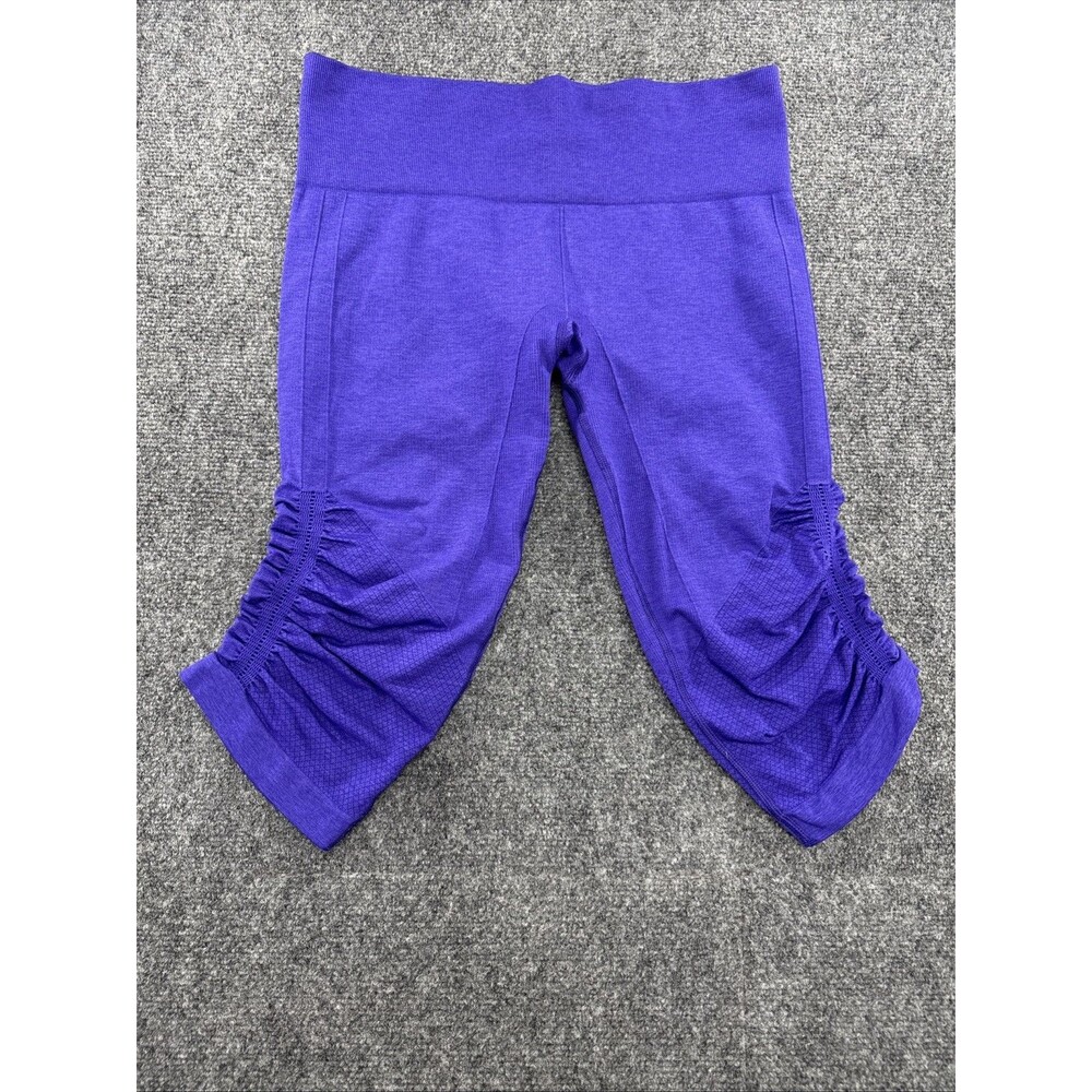 Lululemon Seamless Crop Leggings Womens Size 6 Purple Ruched Mesh Yoga Capri